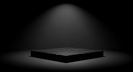 Elegant black marble podium bathed in spotlight perfect for showcasing luxury products and sophisticated designs