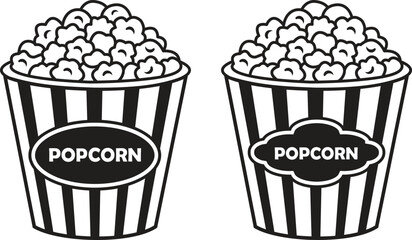 Popcorn bucket silhouette icons set. Minimalist black and white stripes popcorn bucket vector illustration, isolated on transparent background. Eps 10 © Mon Amour