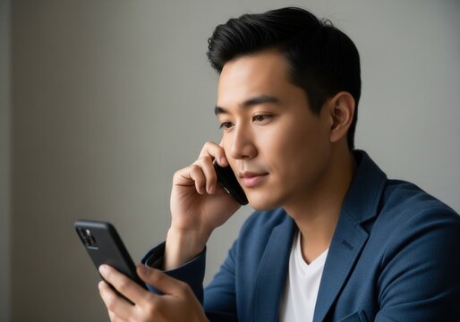 Professional young man holds two phones while talking during a business call