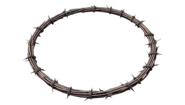 Metal Circle of Sharp Barbed Wire on a Transparent Background for Design Use