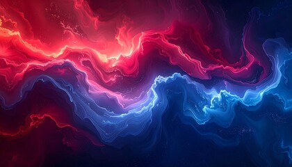 Swirling cloud-like forms in saturated red and blue hues, resembling nebulae, with intricate, flowing details