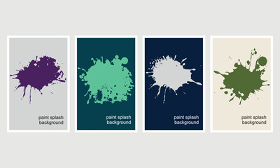 Poster. Colorful Paint Splash Background Set – Abstract Ink Splatter Posters in Purple, Green, White and Olive for Modern Design
