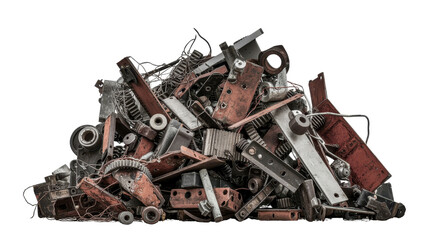 Pile of Mixed Industrial Scrap Metal with Various Shapes and Textures