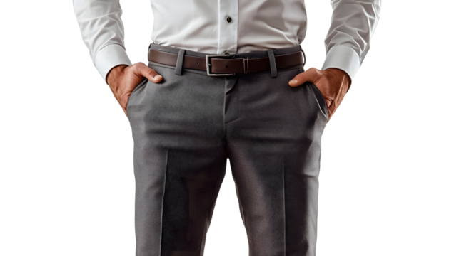 Professional Attire of Man with Hands in Pockets in Formal Outfit