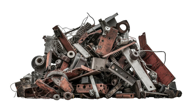 Pile of Mixed Industrial Scrap Metal with Various Shapes and Textures