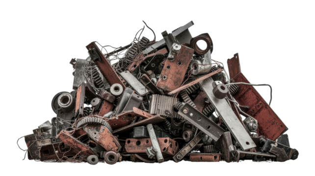 Pile of Mixed Industrial Scrap Metal with Various Shapes and Textures