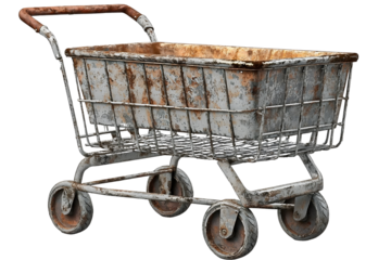 Weathered Shopping Cart with Rusty Finish in Isolated Background Image