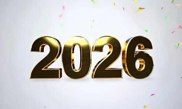 Matte Gold 2026 Animation with Soft Confetti and Light Glow