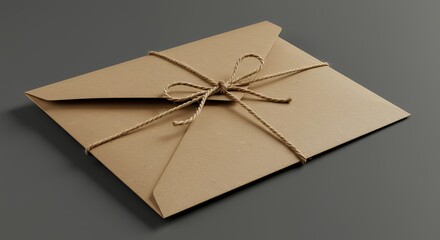 Elegant Brown Paper Envelope Tied with Twine on Gray Background for Gift Packaging