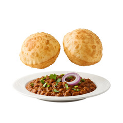 Indian dish chole bhature, a combination of spicy chickpea curry and fried bread, isolated on transparent background
