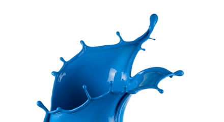 Blue paint splash isolated on transparent background, creating a dynamic and visually striking effect with its fluid motion and vibrant color, perfect for adding a touch of creativity to any design