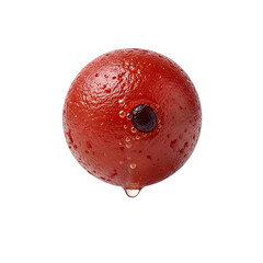 Single ripe red tomato with water droplets, isolated on transparent background