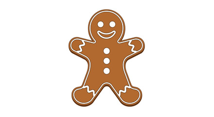 Brown gingerbread man with white icing trim buttons eyes and mouth on a white background
