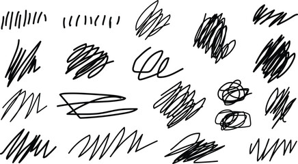 Fototapeta premium Collection of hand drawn scribble lines and shapes in black ink
