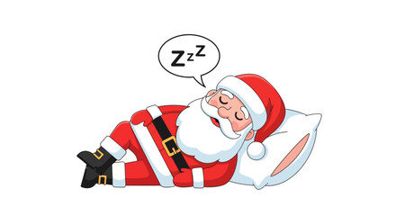 Cartoon Santa Claus sleeping on a pillow with Zzz in a speech bubble