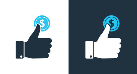 Hand pressing dollar sign like button - Vector icon symbol for website - Icon vector - Blue icon vector - Line and glyph solid icon and logo template