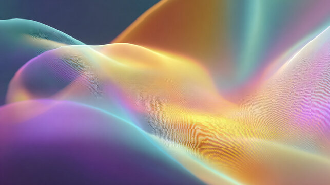 Abstract digital art with flowing, colorful waves and a blurred gradient background
