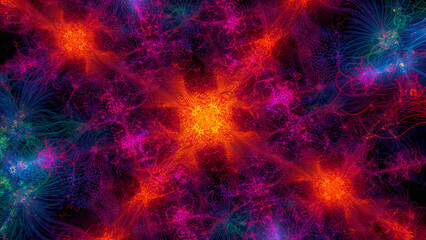 Abstract Glowing Network with Orange, Purple, and Blue Light