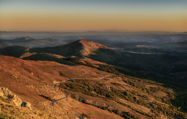 beautiful scenic view on summit mountain in Sardinia at sunset with to punto la Marmora. in the Gennargentu massif in Barbagia country, Sardinia, Italy