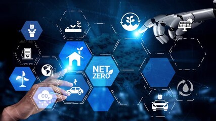 Net zero and sustainability concepts with environmental balance, digital sustainability icons, green energy goals, and eco-conscious digital business transformation for the future. Funnel - Powered by Adobe
