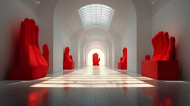 Modern art exhibition with red details high resolution image