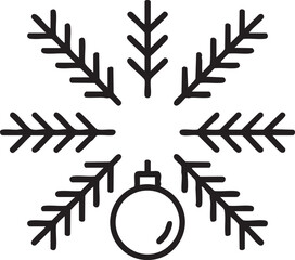 Black snowflake ornament with pine branches on white