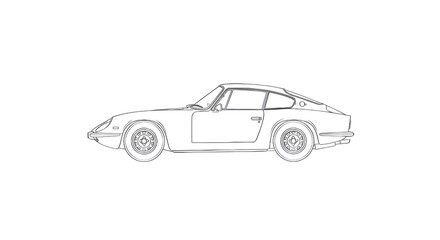 Fototapeta premium Classic sports car silhouette illustration black and white isolated on transparent background