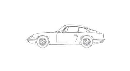 Classic sports car silhouette illustration black and white isolated on transparent background