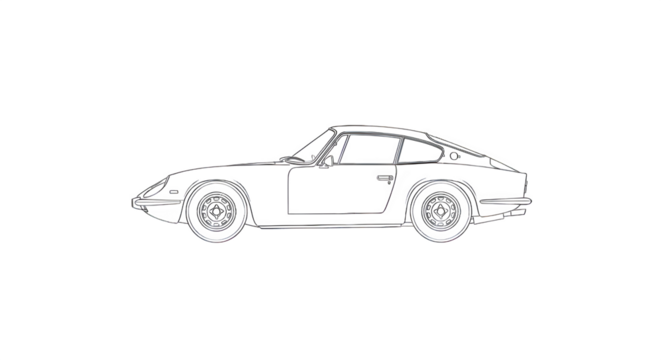 Classic sports car silhouette illustration black and white isolated on transparent background - Powered by Adobe