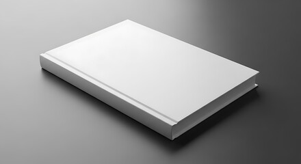 Fototapeta premium Blank white hardcover book with a clean cover lying flat on a dark grey surface, ready for custom design or branding