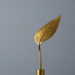 Elegant golden leaf sculpture on a simple gray background