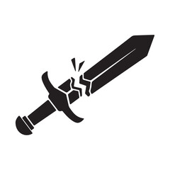 Black Flat Vector Broken Sword Icon with Geometric Cracks Design