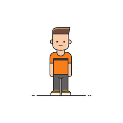 Smiling Cartoon Figure in Orange Shirt and Pants