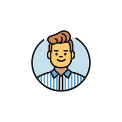 Smiling Man in Striped Shirt Icon on White Background