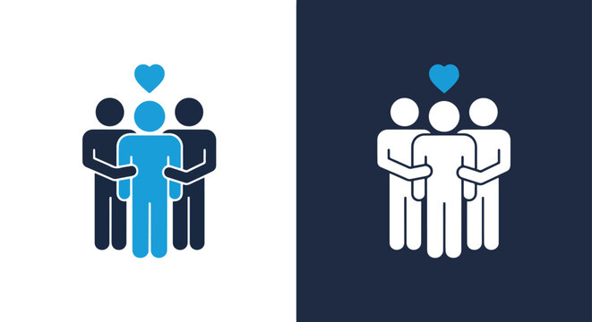 Group of people with heart symbol illustration - Vector icon symbol for website - Icon vector - Blue icon vector - Line and glyph solid icon and logo template