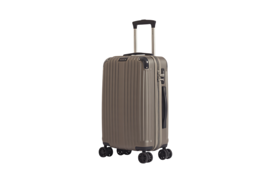A modern rolling suitcase with a telescoping handle stands ready for travel.