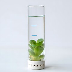 Green plant growing in a clear glass test tube with water