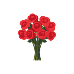 Vibrant Red Rose Bouquet on White, Flat Design