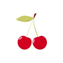 Vibrant Red Cherries with Leaf Fresh Fruit Illustration