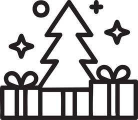 Christmas tree with gifts and stars icon gift box present