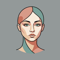 Stylized illustration of a woman's face with split-colored hair and serene expression.
