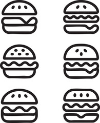 Six black outline hamburger icons on white background