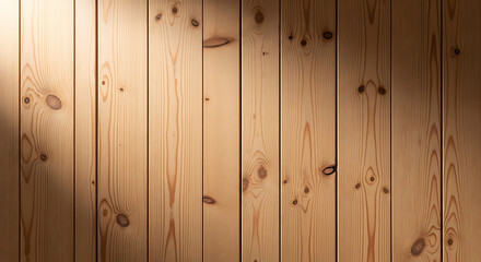 Warm and inviting natural pine wood paneling background with soft ambient lighting creating a serene and rustic texture, perfect for design elements or architectural backdrops