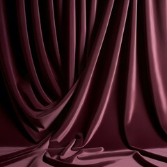 Deep burgundy velvet drapery forming elegant flowing folds with soft luxurious light reflections throughout