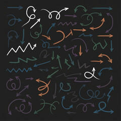 Hand-Drawn Arrow Set, Directional Flow & Navigation Elements for Infographics, Web Design, and Business Presentations