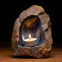 Natural geode candle holder with warm glowing light