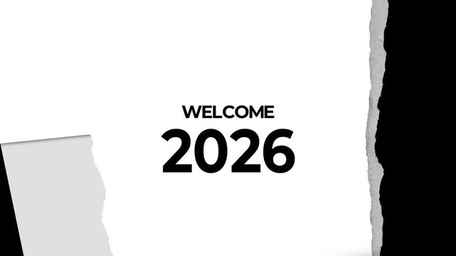 Good Bye 2025 and Welcome 2026 text in Vertical torn paper transition, Clean and Minimalist style. Perfect for celebrating new year web, banner and digital promotion. 4k video.