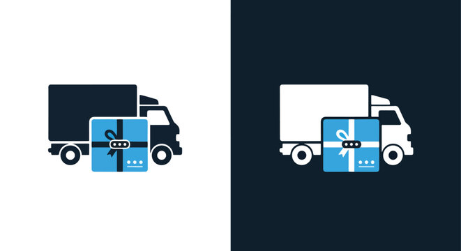 Delivery truck with blue package icons - Vector icon symbol for website - Icon vector - Blue icon vector - Line and glyph solid icon and logo template
