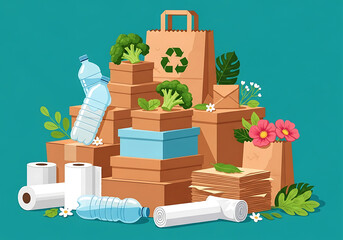 Pile of recyclable materials and organic waste