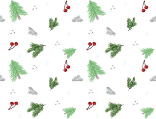 Christmat Pattern Seamles with tree and cherry natal series